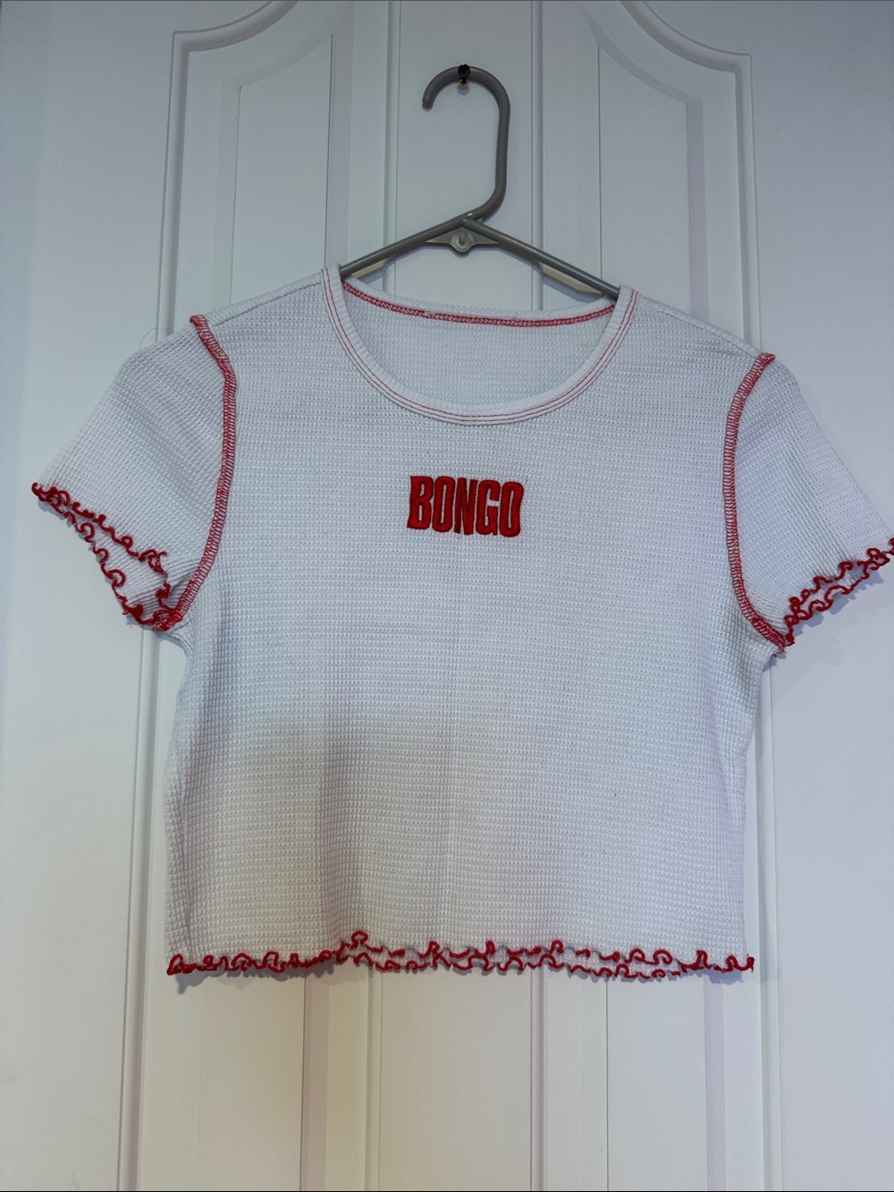 BONGO White Short Sleeve Tee with Red Trim